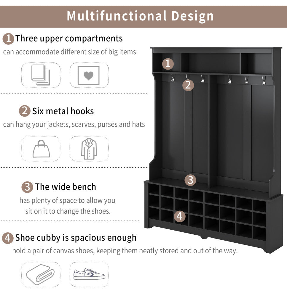 Gewnee Multiple Functions Hallway Coat Rack, Black