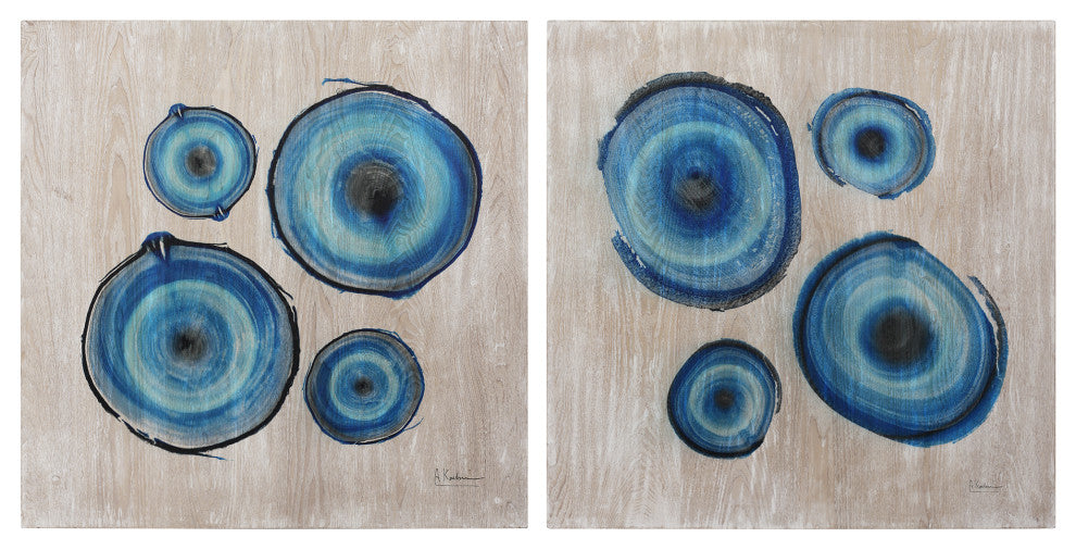 Blue Rings Diptych Wall Art X-Ray Photo Giclee Printed on Hand Finished Ash Wood
