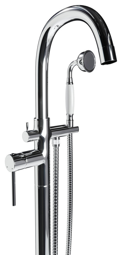 CastelloUSA Neptune Freestanding Tub Filler Faucet, Chrome, Drift Handle