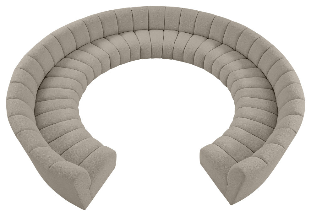 Infinity Black Boucle Fabric Upholstered Arc Shaped Modular Sectional, Brown, 11-Piece, Arc-Shaped