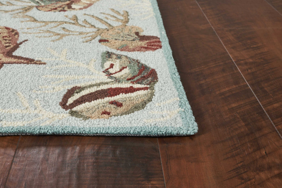 HomeRoots 5' x 7' Blue Corals and Shells Indoor Area Rug