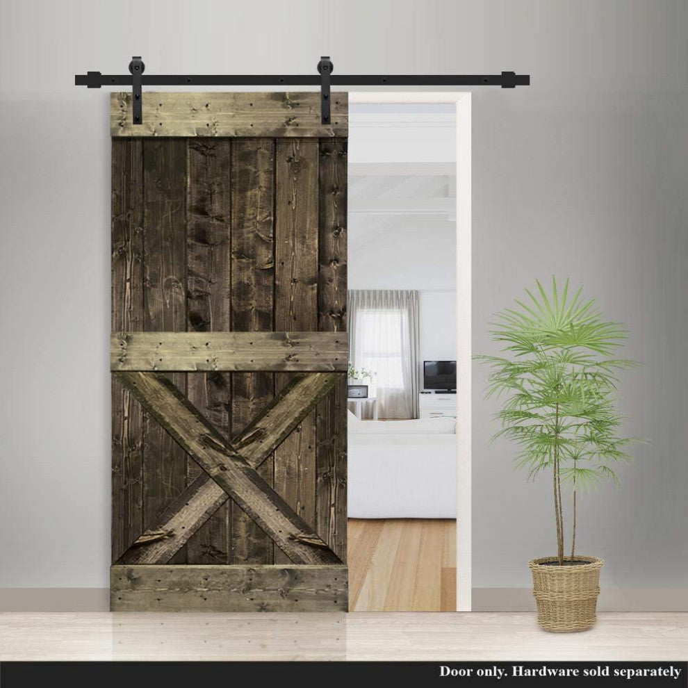 Stained Solid Pine Wood Sliding Barn Door, Espresso, 36"x84", Mini X