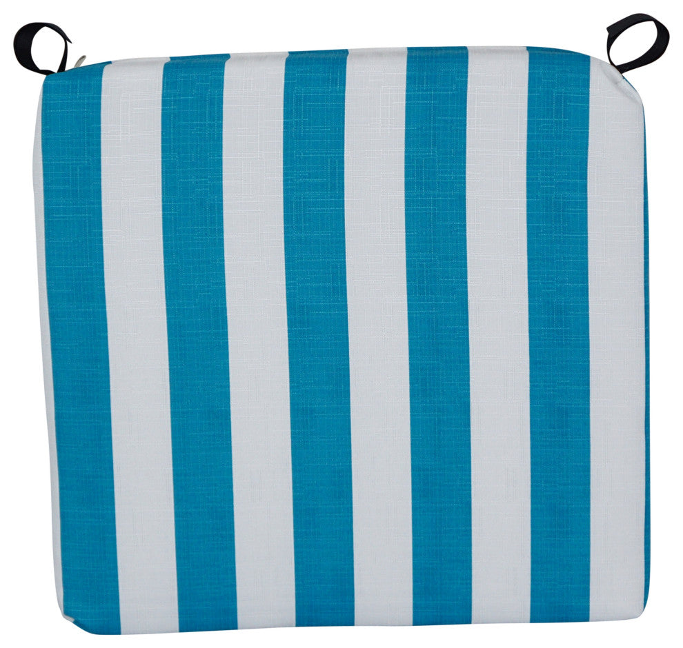 20"X19" Patterned Outdoor Chair Cushions, Set of 2, Classic Stripe Turquoise