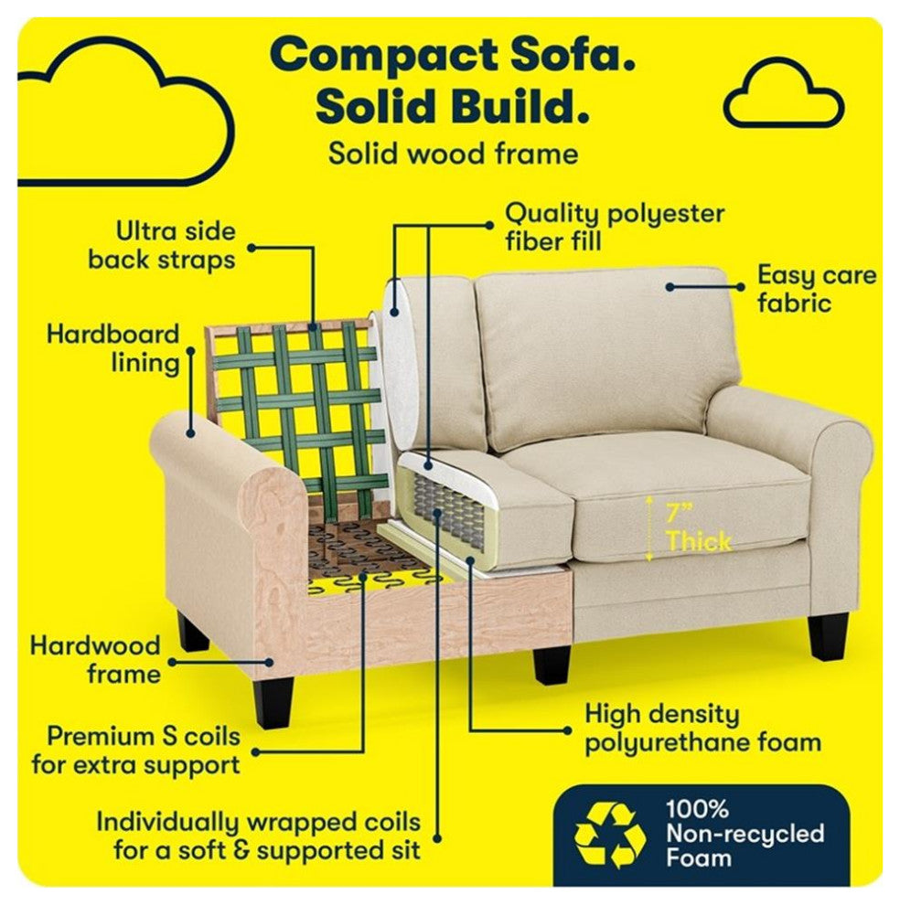 Serta Copenhagen 61" Rolled Arm Loveseat Sofa with Removable Covers Tan