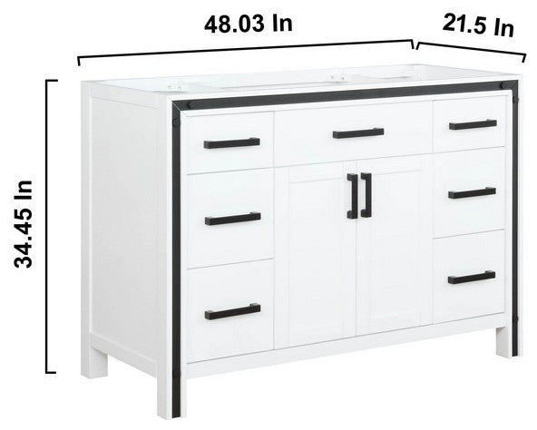 Ziva Transitional White 48" Vanity Cabinet Only