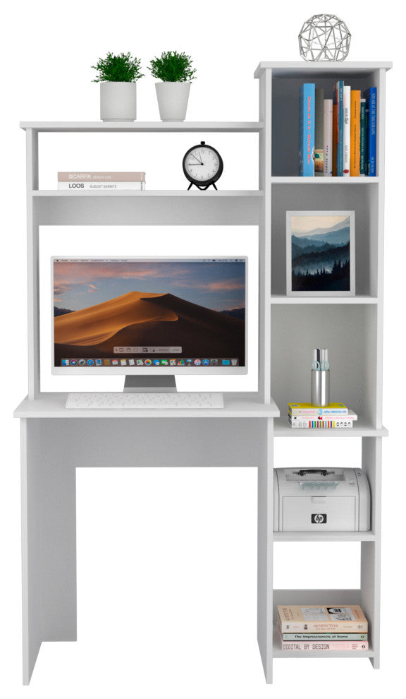 Nashville Writing Desk with 6 Open Shelves, White