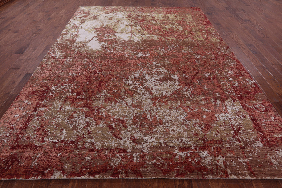 8' 9" X 11' 9" Wool & Silk Abstract Handmade Rug - Q13072