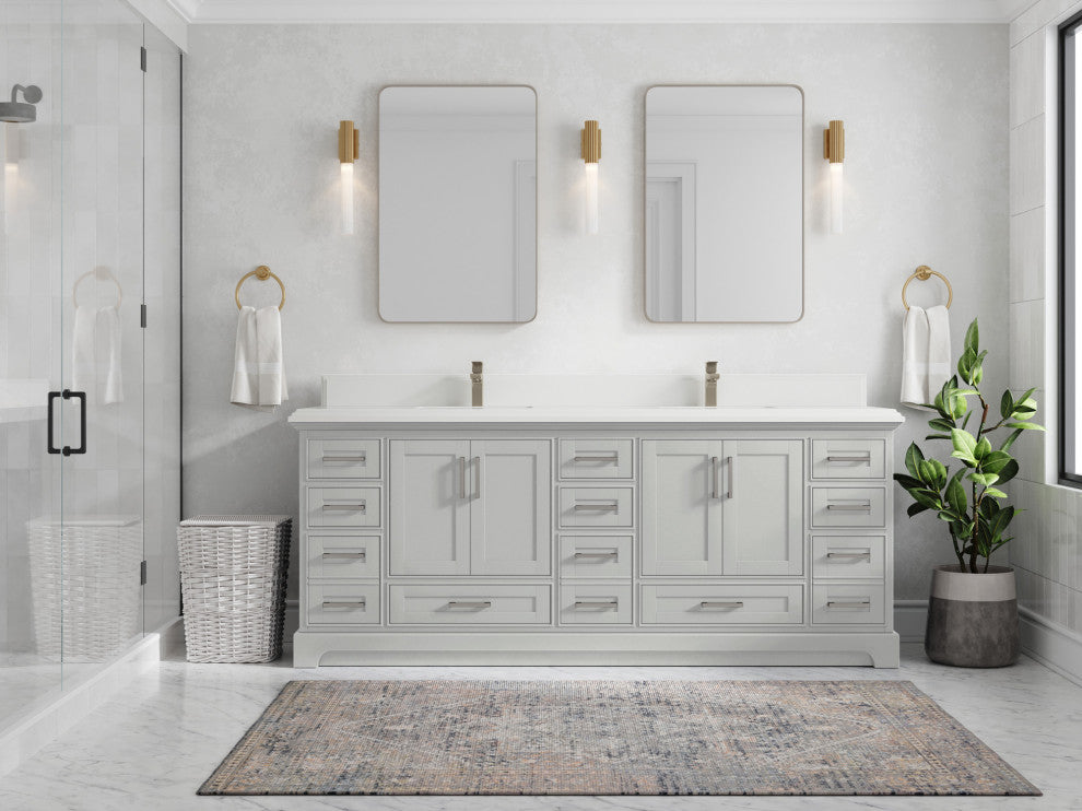 Fenway 84 Double Sink Bath Vanity in Coventry Gray 1.5" White Quartz