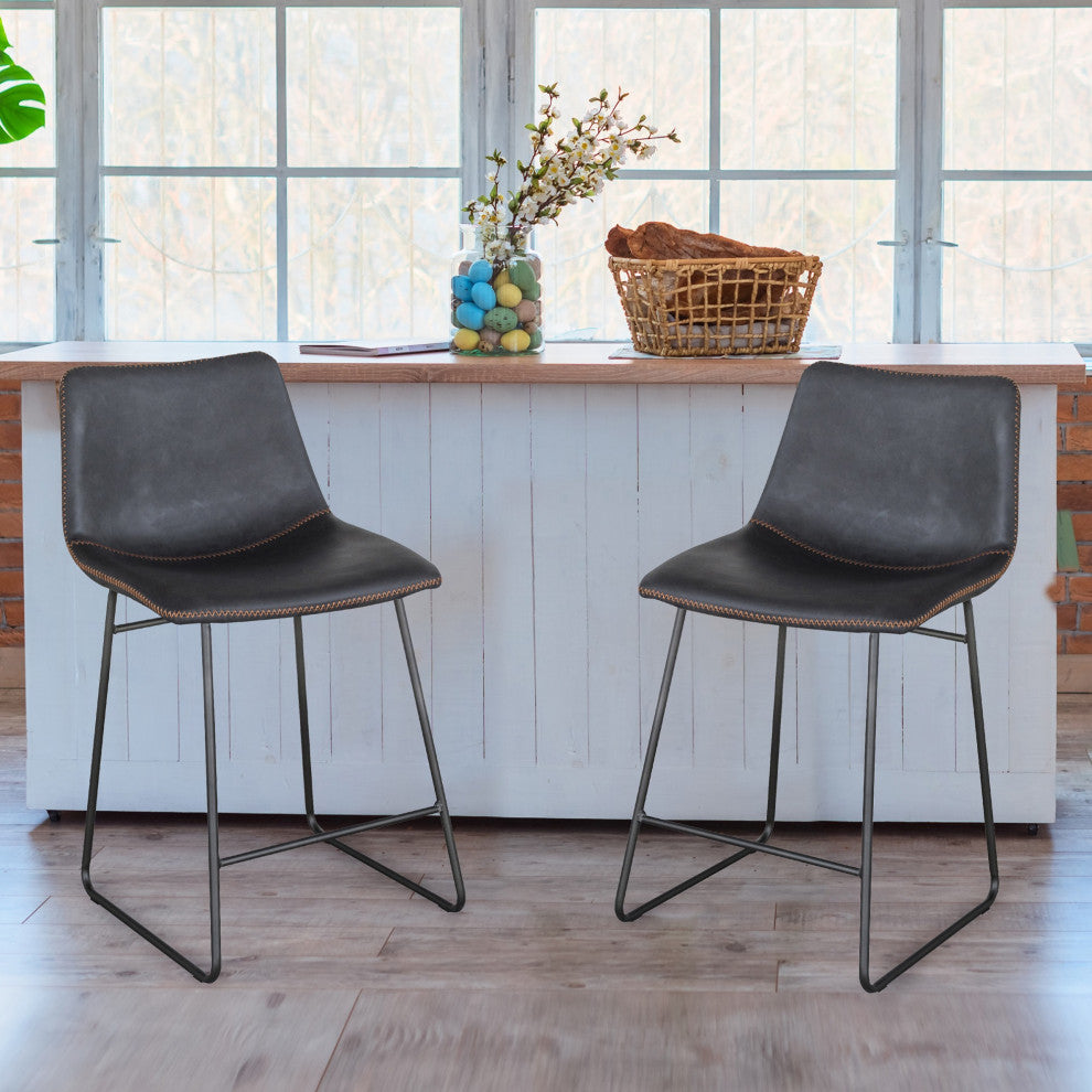 Amerihome Classic Faux Leather 24" Counter Height Chair Set, Black