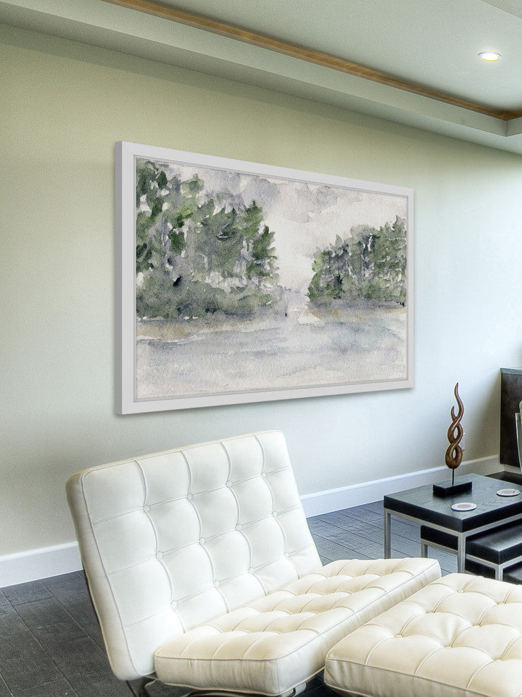 Marmont Hill, "Rainy Lake Landscape" by Thimble Sparrow Framed Painting, 45x30