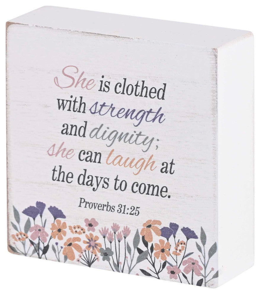 Tabletop Plaque She Is Clothed 3x3