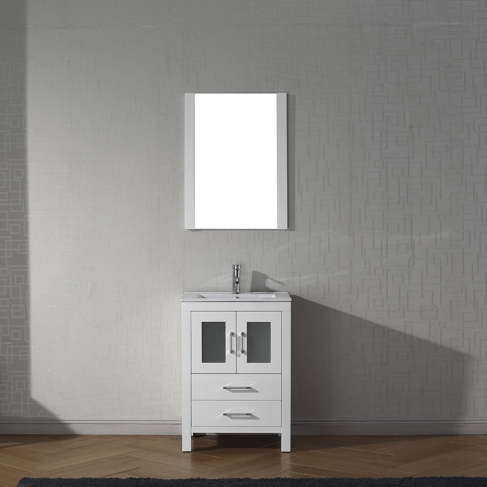 Virtu Dior 24" Single Bathroom Vanity, White, Polished Chrome Faucet, Mirror