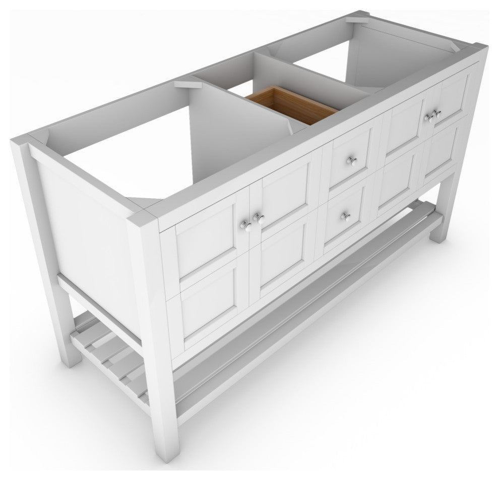 CastelloUSA Alicia 60" Freestanding Vanity, Base Only, White, Chrome Handles
