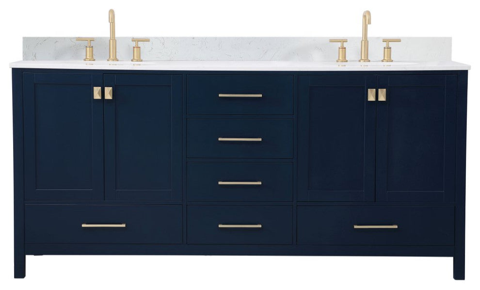 Elegant VF18872DBL-BS 72"Double Bathroom Vanity, Blue With Backsplash