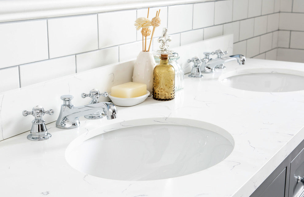 60" Wide Cashmere Gray Double Sink Quartz Carrara Bathroom Vanity