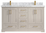 Boston 60" Double Bathroom Vanity in Fine Grain 2" Carrara Marble