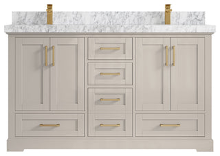 Boston 60" Double Bathroom Vanity in Fine Grain 2" Carrara Marble