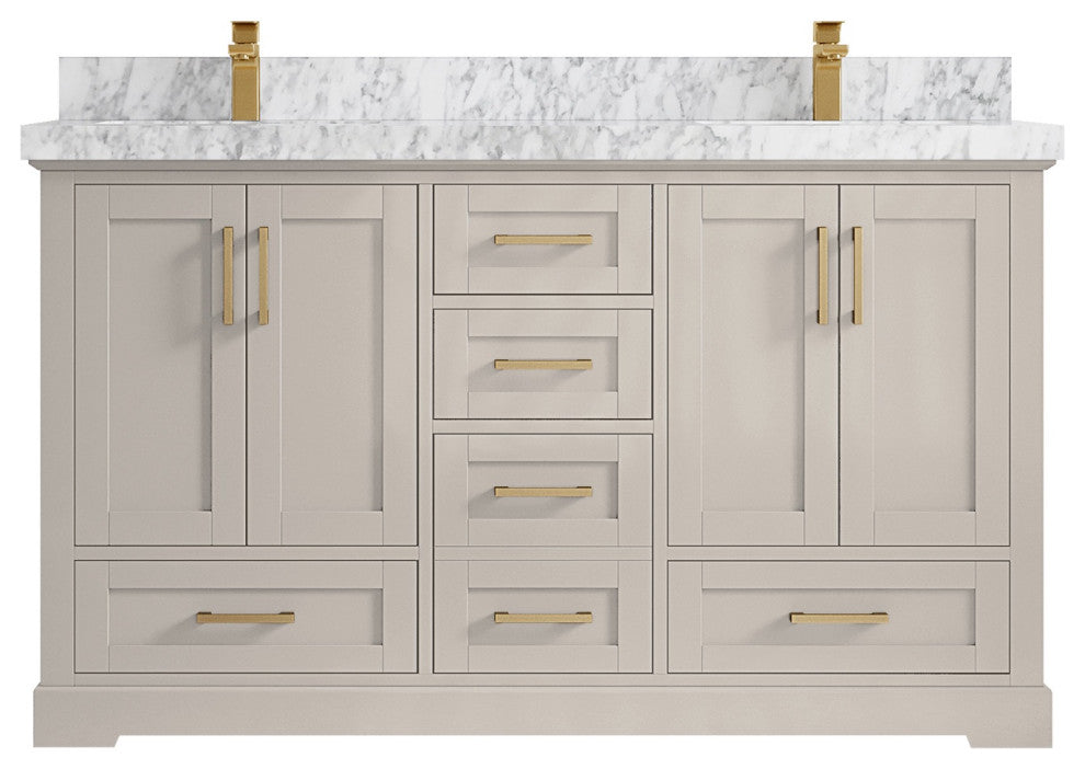 Boston 60" Double Bathroom Vanity in Fine Grain 2" Carrara Marble