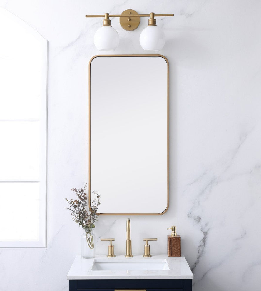 Ellis Soft Corner Metal Rectangular Mirror, Brass, 18"x36"