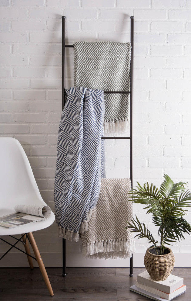 French Blue X-Diamond Geometric Throw