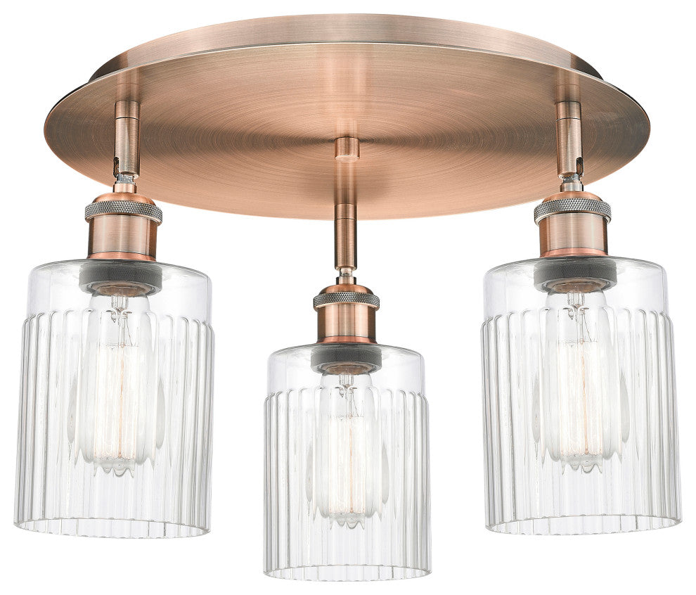 Hadley-3 Light 16" Flush Mount-Antique Copper, Clear Glass Shade
