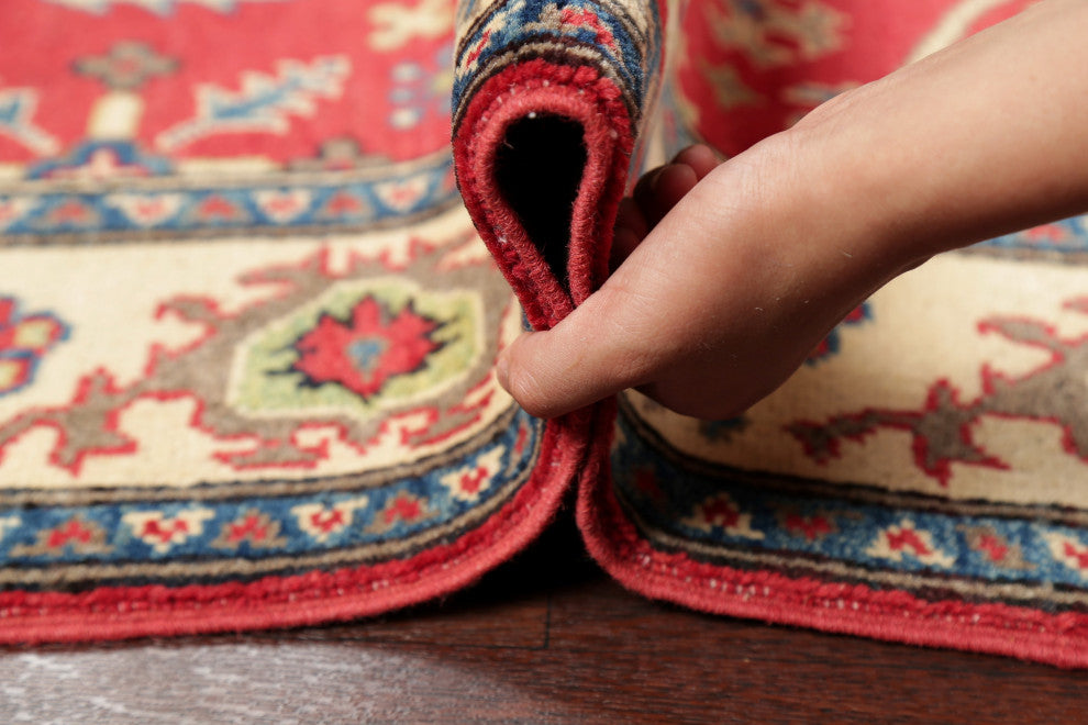 Hand Made Kazak Oriental Traditional Pakistani Area Rug, Red, 5'1"x3'5
