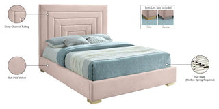 Nora Velvet Upholstered Bed, Pink, Queen