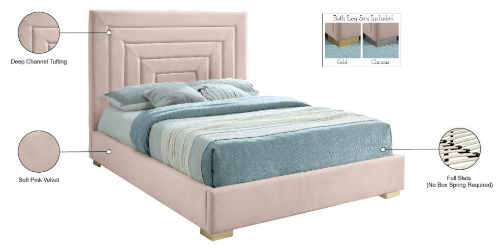 Nora Velvet Upholstered Bed, Pink, Queen