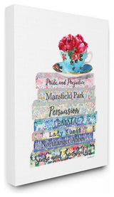 Stupell Ind. Floral Book Stack Tea Cup Canvas Wall Art, 30"x40"