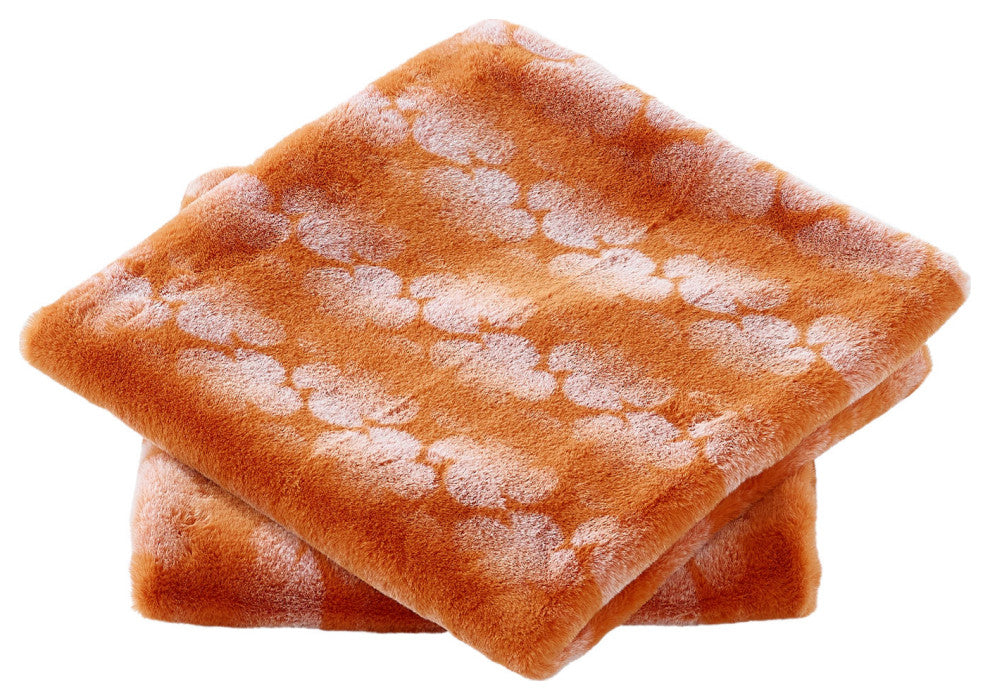 Ballys Faux Fur Throw and Pillow Shell Combo, Burnt Orange, 50"x60"