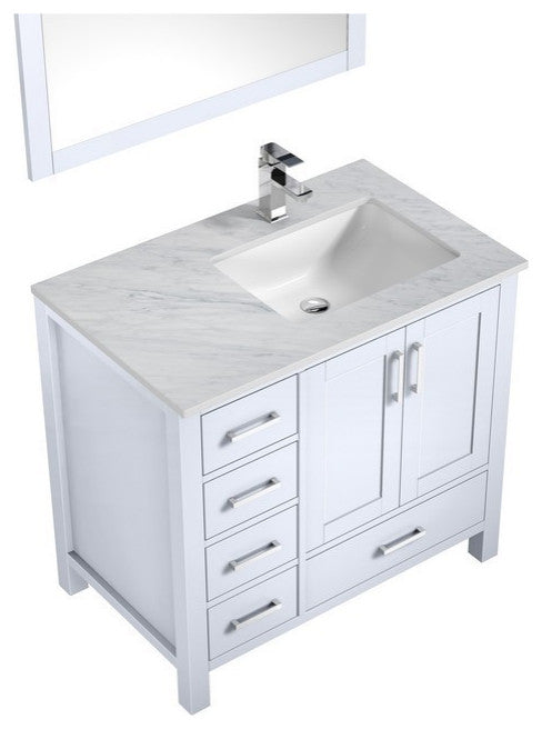 Jacques White 36" Single Vanity Set with Carrara Marble Top - Right Version