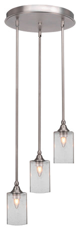 Empire 3-Light Cluster Pendalier, Brushed Nickel/Square Clear Bubble