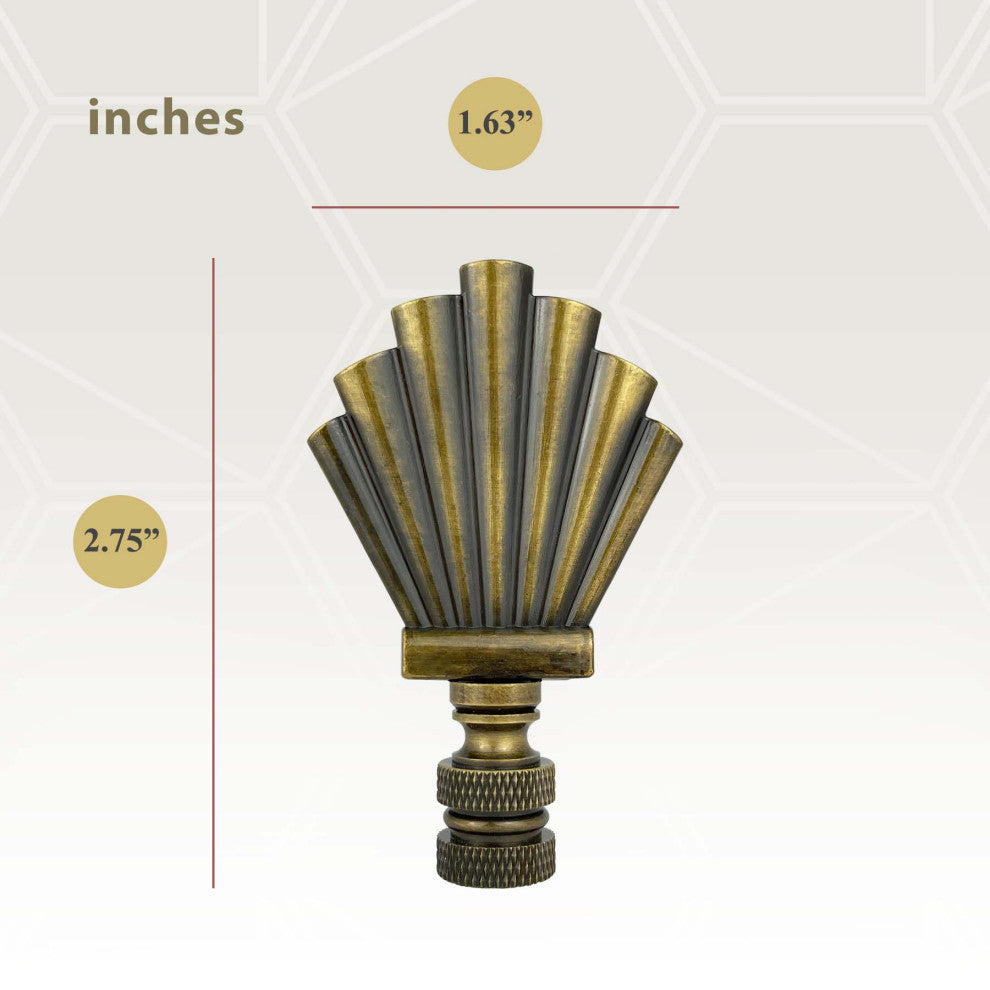 Royal Designs Art Deco Motif Finial, Polished Brass, Antique Brass, 2 Pack
