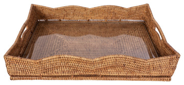 Artifacts Rattan™ Scallop Rectangular Tray with Glass Insert, Honey Brown