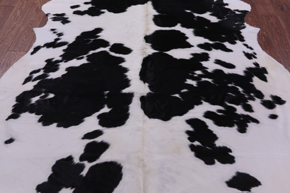 7' 4" X 6' 9" Black and White Natural Cowhide Rug C2322