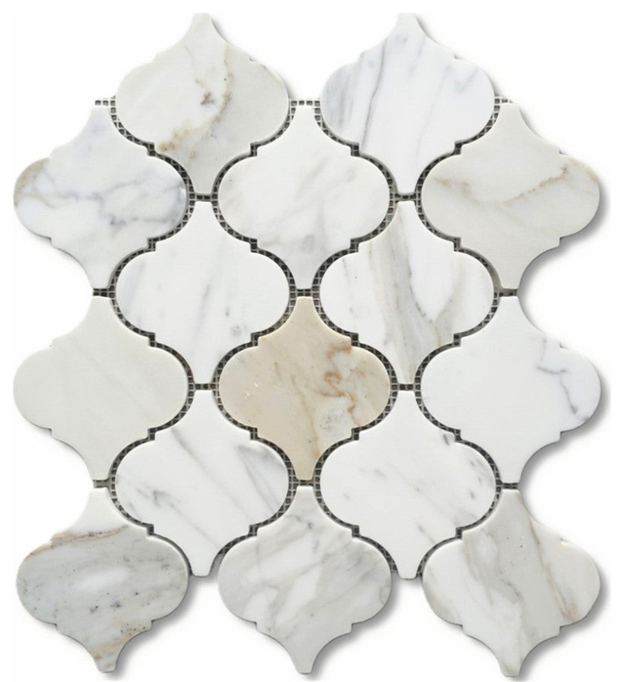 Calacatta Gold Calcutta Marble Arabesque Lantern Baroque Tile Polished, 1 sheet