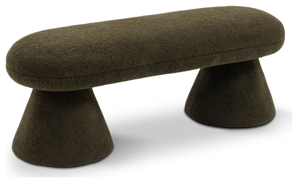 Drum Faux Shearling Teddy Fabric Upholstered Bench, Green