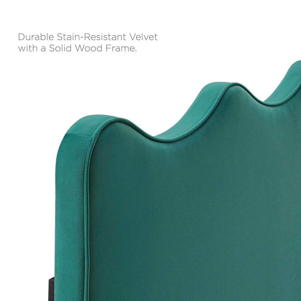 Platform Bed Frame, King Size, Teal Blue, Velvet, Modern, Bedroom Guest Suite