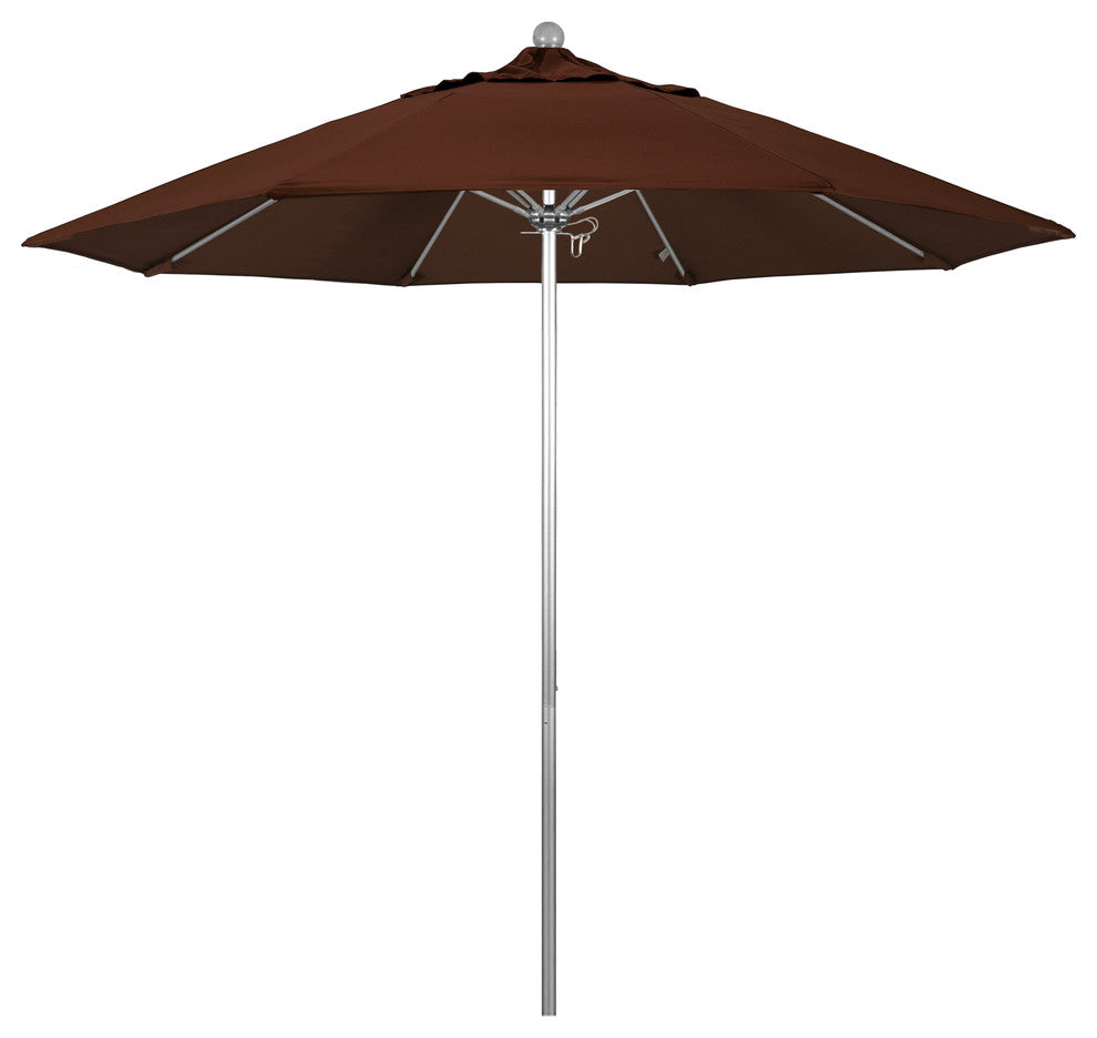 9' Fiberglass Umbrella Pulley Open Silver Anodized, Sunbrella, Bay Brown