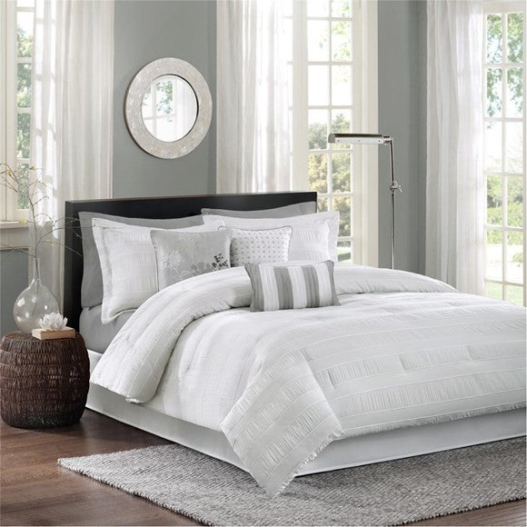 Madison Park Hampton 7 Piece Comforter Set in White