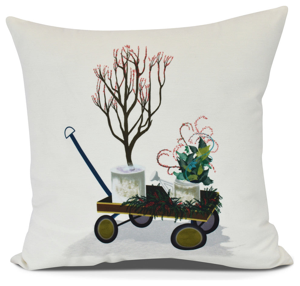 Farmhouse Holiday,Geometric Print Pillow,Off White, 16" x 16"