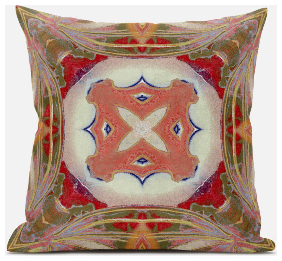 20" Peach Green Geo Tribal Suede Throw Pillow
