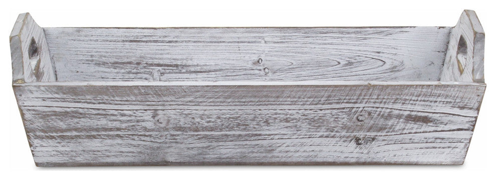 HomeRoots White Rustic Finish Wood Serving Tray With Handles