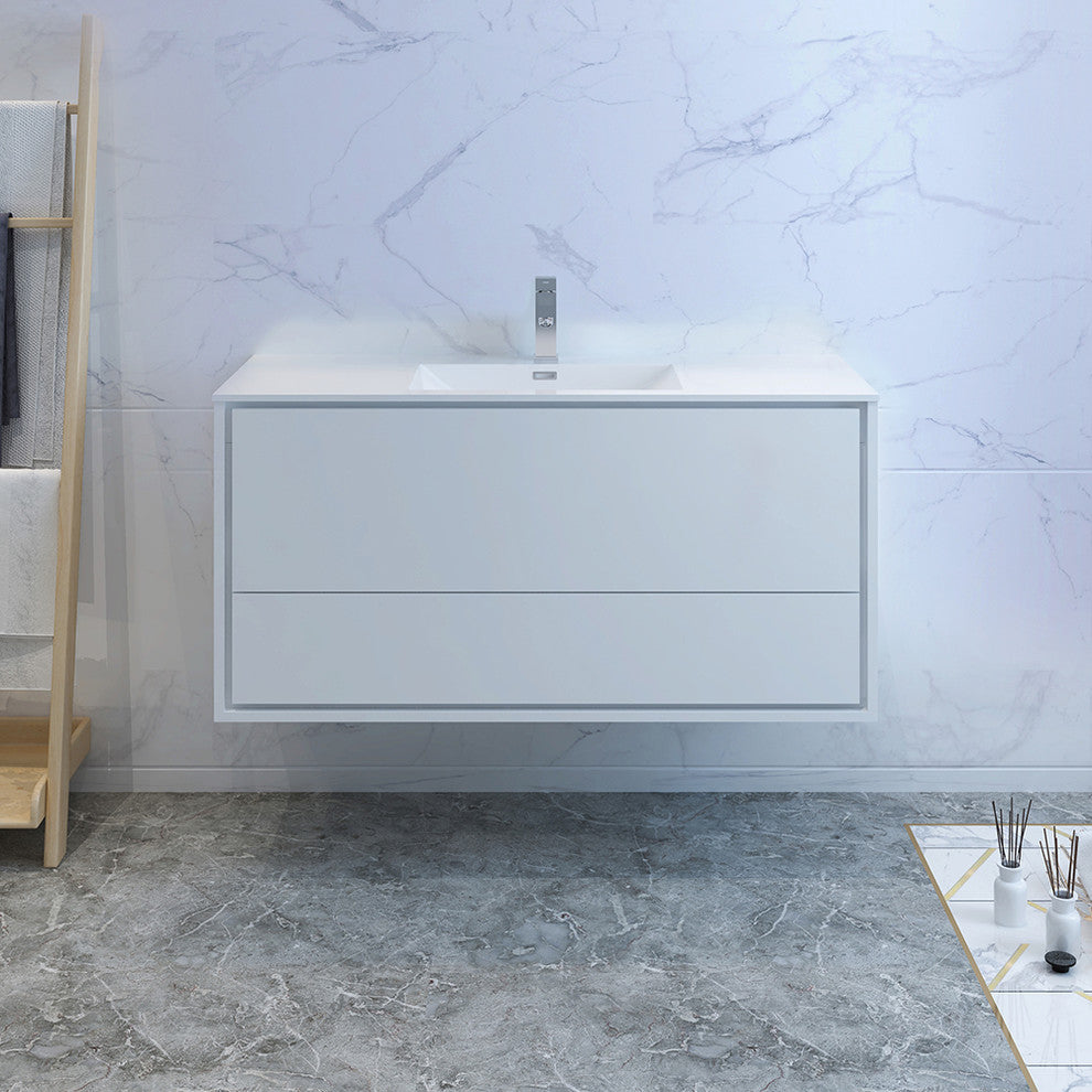 Fresca Catania 48" Gloss White Wall Hung Cabinet With Integrated Sink