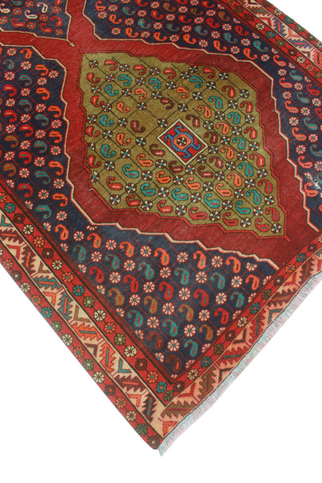 Fine Vintage Distressed Ivanna Navy/Rust Runner, 4'3x10'3