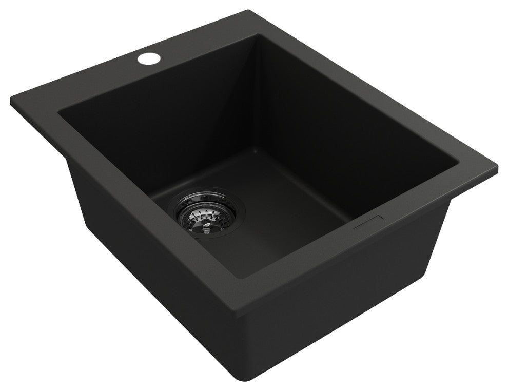 BOCCHI 1608-504-0126 Granite 16" Single Bowl Bar Sink + Strainer In Matte Black