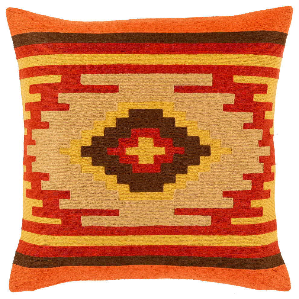 Surya Santa Clara SNC-001 18"x18" Pillow Cover, Burnt Orange/Beige/Saffron/Brown