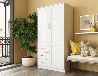 100% Solid Wood Metro 2-Door Wardrobe/Armoire, White-Raised Panel