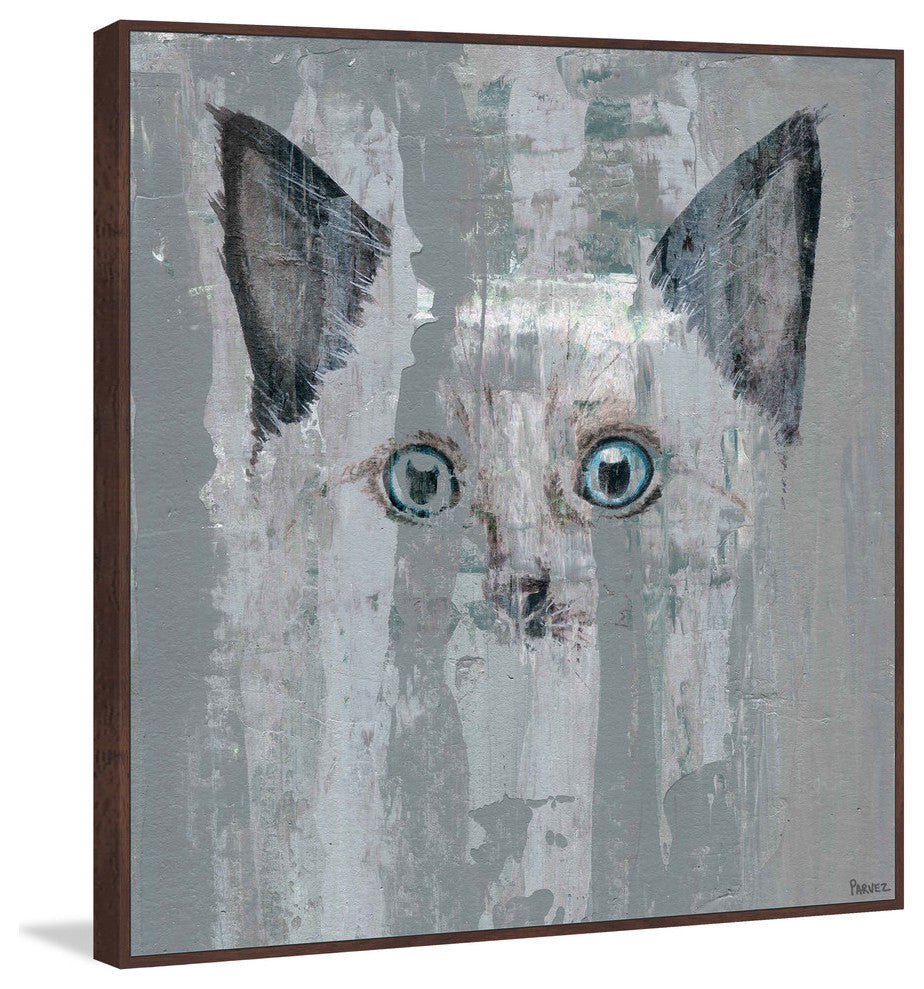 "Blue Eyed Cat" Floater Framed Painting Print on Canvas, 40"x40"