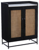 Linon Josie Bar Cabinet White Marble Top Cane Panel Doors in Black Wood